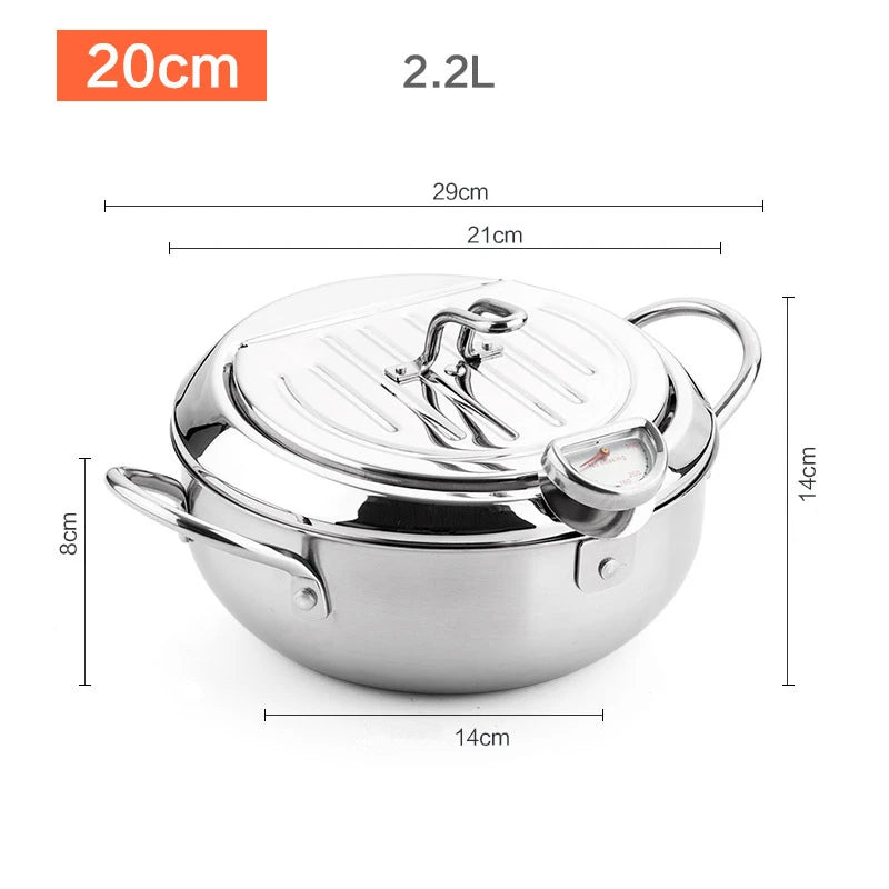 Japanese Deep Frying Pot with Thermometer Stainless Steel Fryer