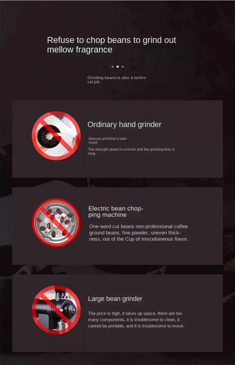 Diagram explaining the benefits of using a coffee grinder over other methods on a dark background.