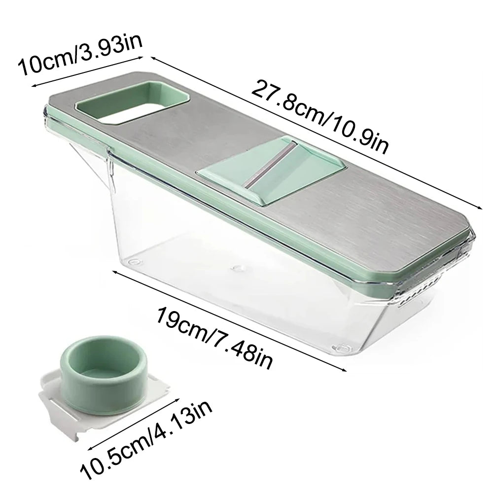Kitchen tool with dimensions labeled on a white background