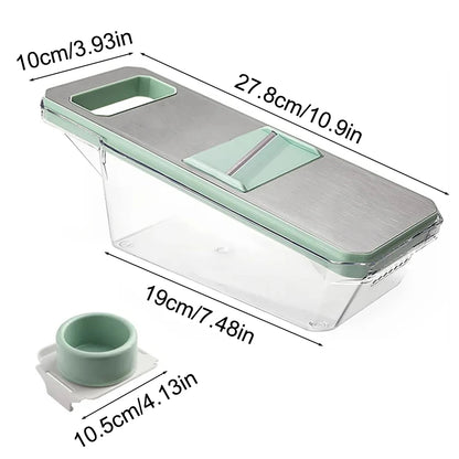 Kitchen tool with dimensions labeled on a white background