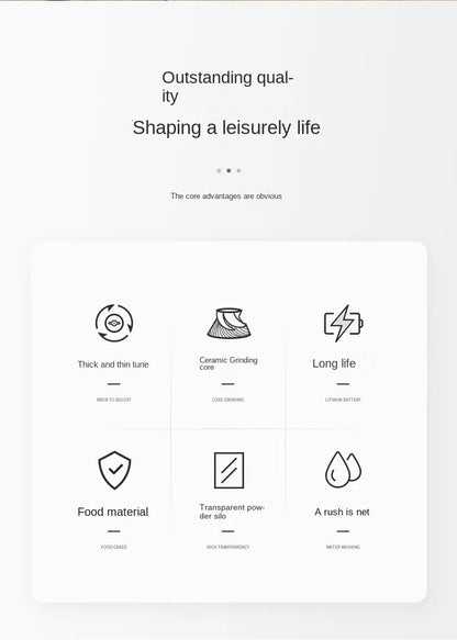 Product feature card with icons and text on a white background