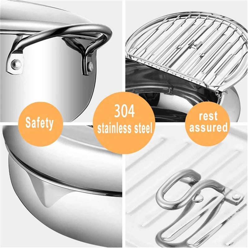 Japanese Deep Frying Pot with Thermometer Stainless Steel Fryer