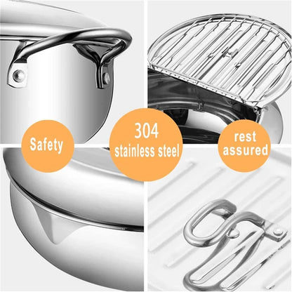 Japanese Deep Frying Pot with Thermometer Stainless Steel Fryer