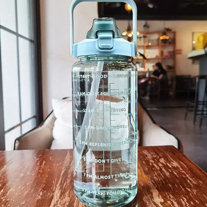 2L Water Bottle with Straw Time Marker Large Sports Fitness Cup