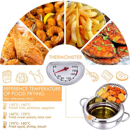 Japanese Deep Frying Pot with Thermometer Stainless Steel Fryer