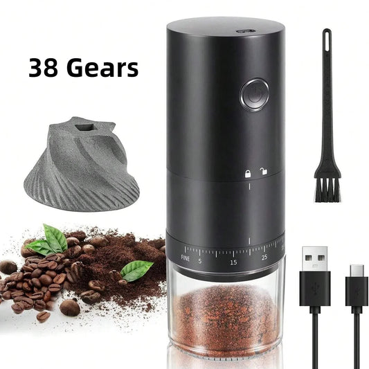 Portable Electric Coffee Grinder 38 Gear Adjustable Bean Grinder