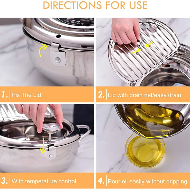 Japanese Deep Frying Pot with Thermometer Stainless Steel Fryer