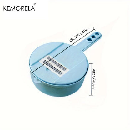 Blue measuring cup with handle and measurement details on a white background, featuring the KEMORELA brand.