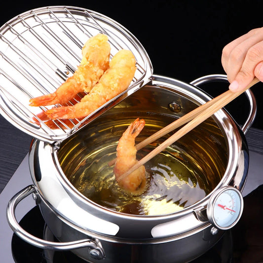 Japanese Deep Frying Pot with Thermometer Stainless Steel Fryer