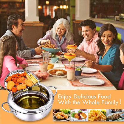 Japanese Deep Frying Pot with Thermometer Stainless Steel Fryer