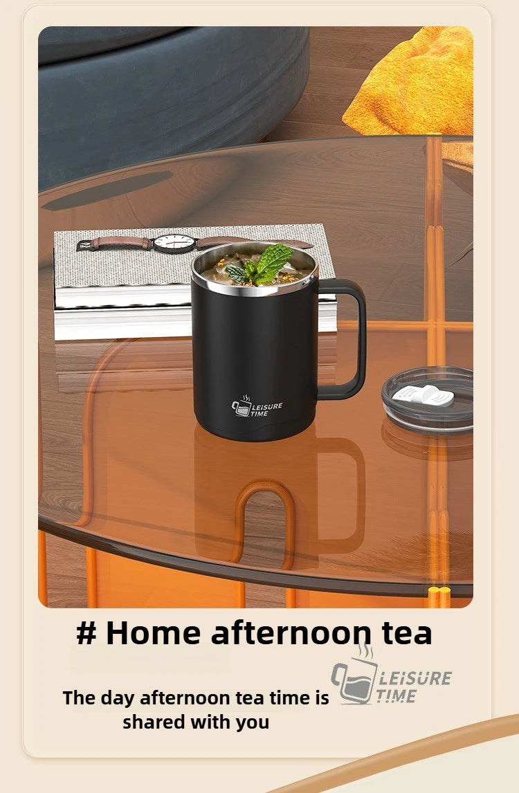 450ML Insulated Coffee Cup with Handle Lid Straw Travel Mug