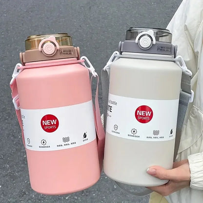 2L Stainless Steel Insulated Tumbler with Handle & Straw Bottle