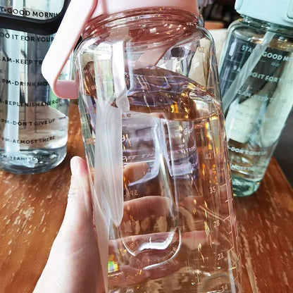 2L Water Bottle with Straw Time Marker Large Sports Fitness Cup