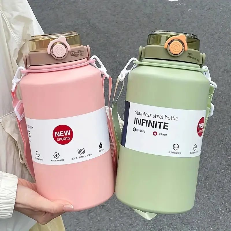2L Stainless Steel Insulated Tumbler with Handle & Straw Bottle