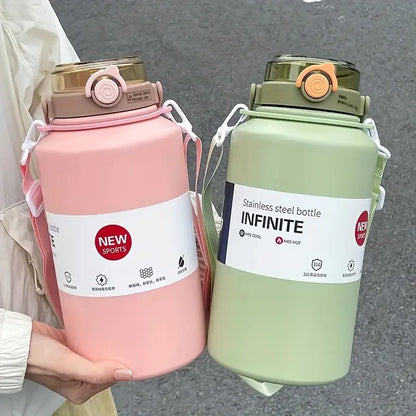 2L Stainless Steel Insulated Tumbler with Handle & Straw Bottle