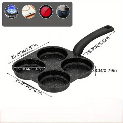 Black frying pan with measurement details on a white background