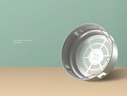 Metal filter on a beige surface with a light green background