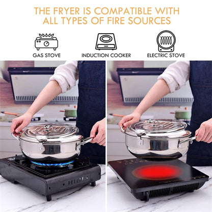 Japanese Deep Frying Pot with Thermometer Stainless Steel Fryer