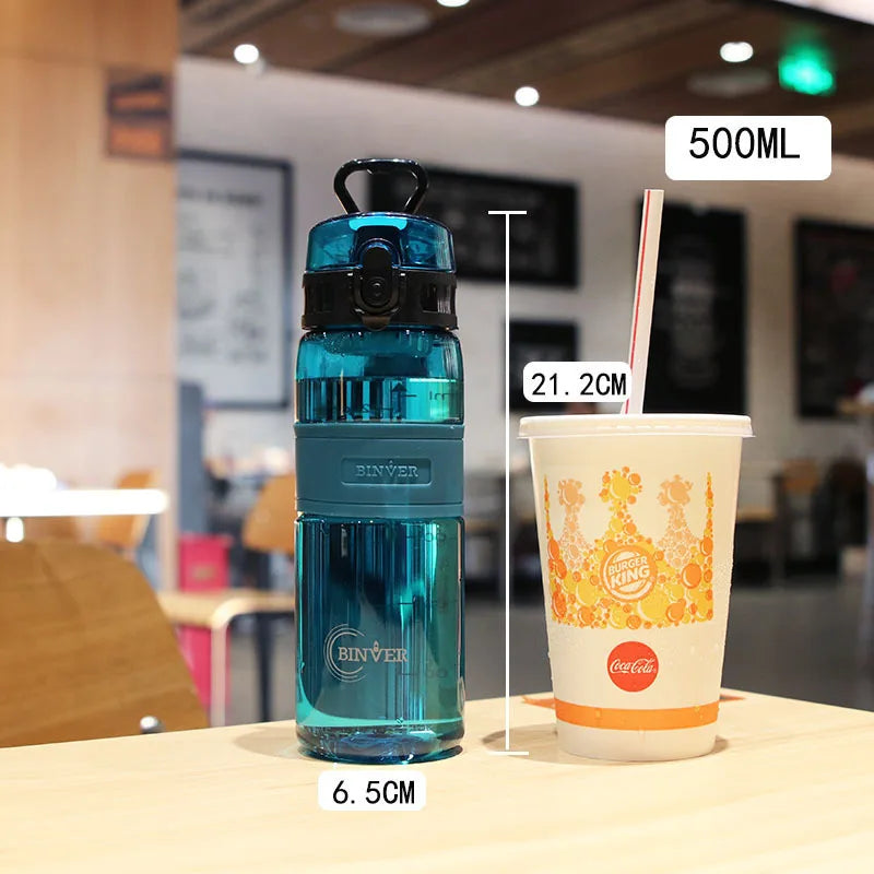 Blue water bottle and Coca-Cola cup with measurements on a blurred indoor background