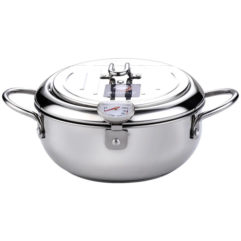Japanese Deep Frying Pot with Thermometer Stainless Steel Fryer