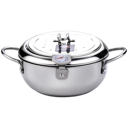 Japanese Deep Frying Pot with Thermometer Stainless Steel Fryer