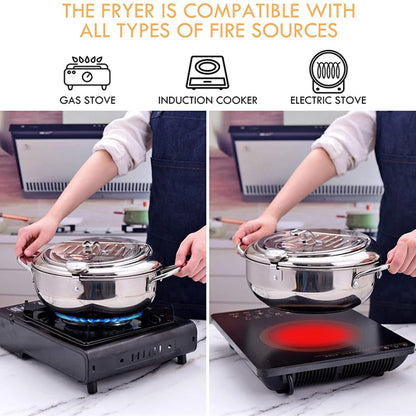 Japanese Deep Frying Pot with Thermometer Stainless Steel Fryer