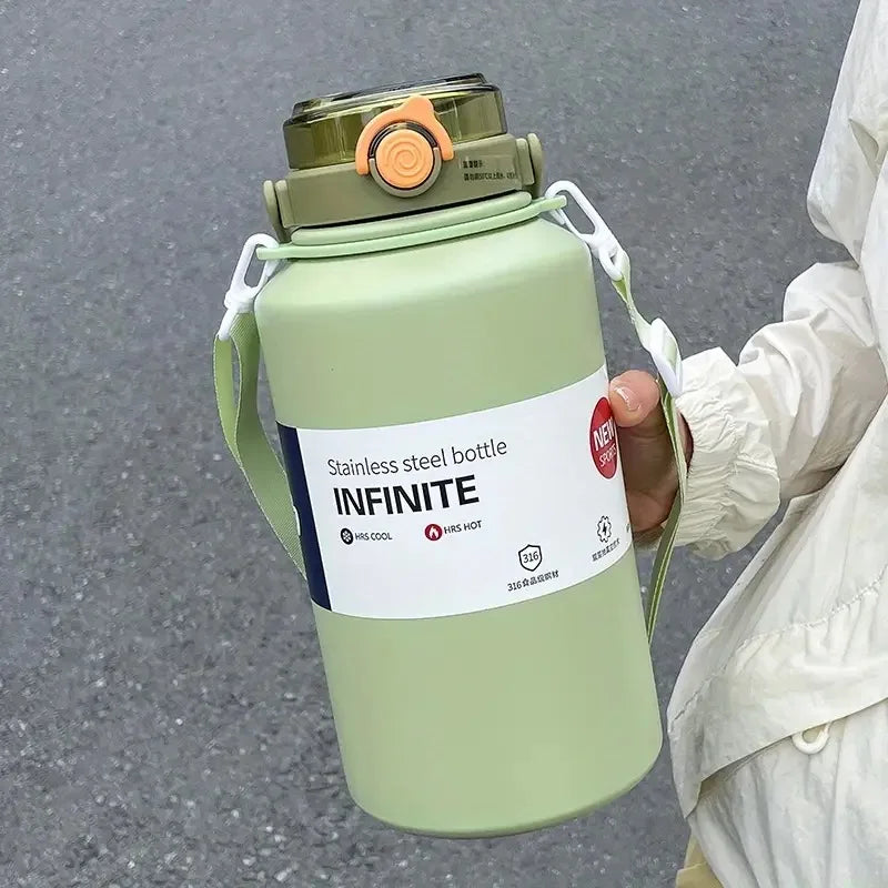 2L Stainless Steel Insulated Tumbler with Handle & Straw Bottle