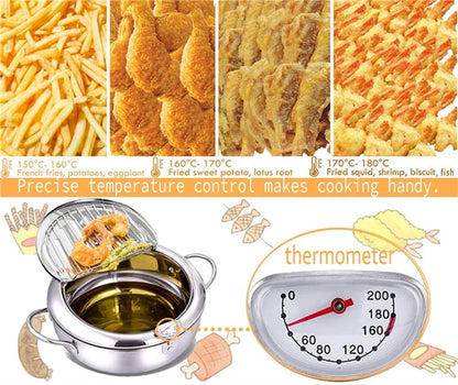 Japanese Deep Frying Pot with Thermometer Stainless Steel Fryer