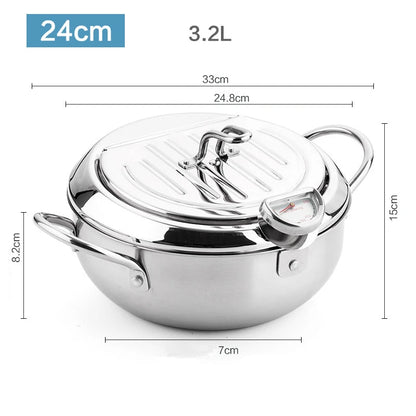 Japanese Deep Frying Pot with Thermometer Stainless Steel Fryer