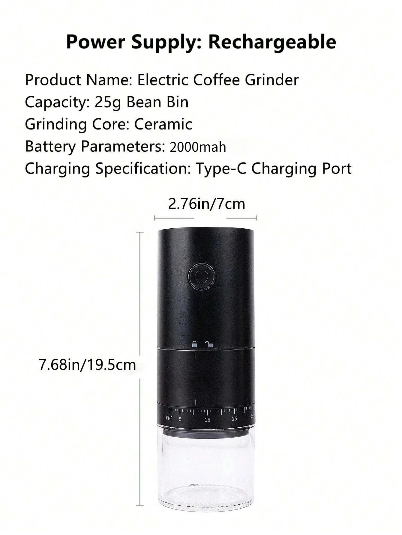 Portable Electric Coffee Grinder 38 Gear Adjustable Bean Grinder