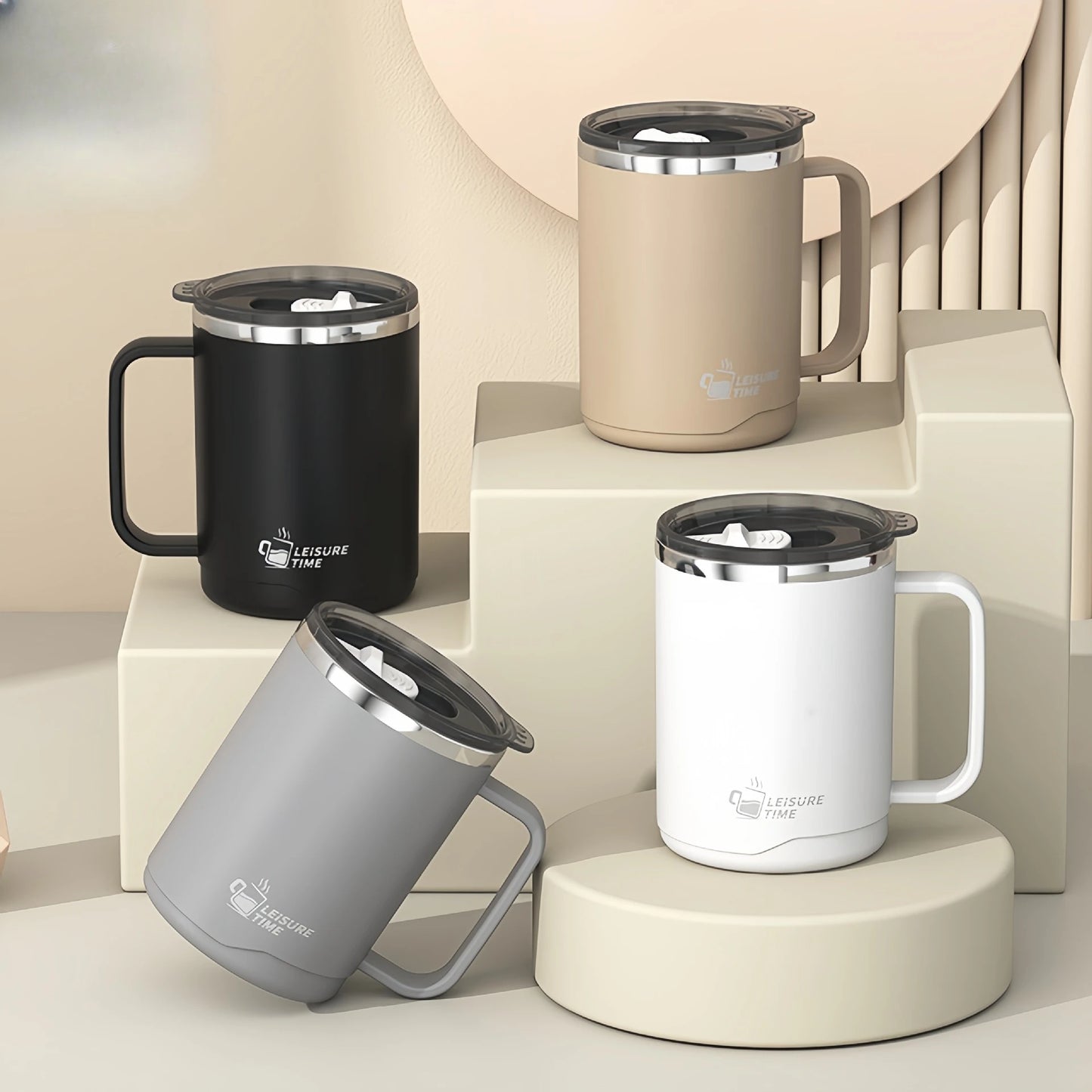 450ML Insulated Coffee Cup with Handle Lid Straw Travel Mug