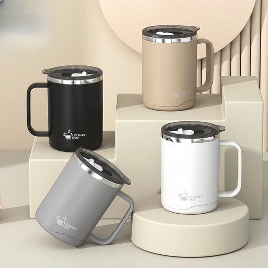 450ML Insulated Coffee Cup with Handle Lid Straw Travel Mug